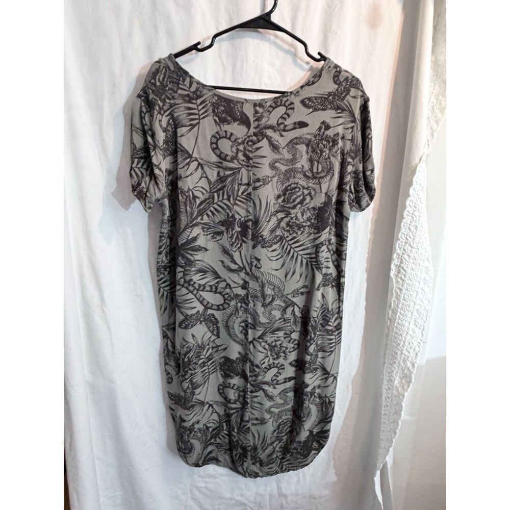 H&M Green Shift Dress w/ Black Botanical Print - Size 8